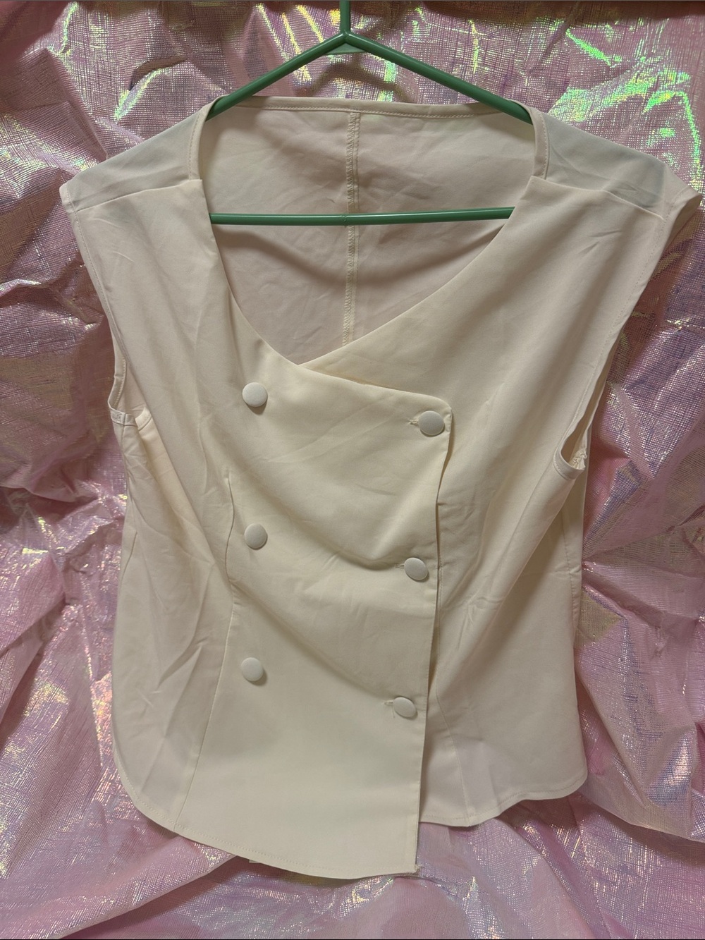 Sleeveless Cream Double-Breasted Women’s Top